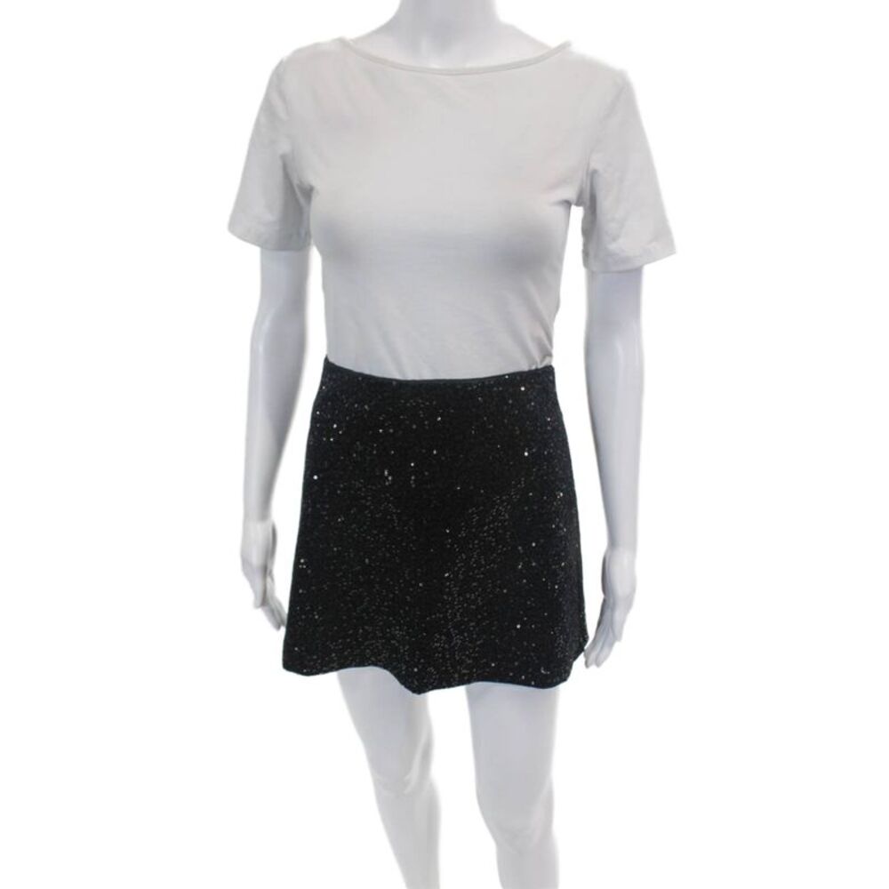 Zara Womens Back Zip Sequin Velvet Mini A Line Skirt Black Size Extra Small